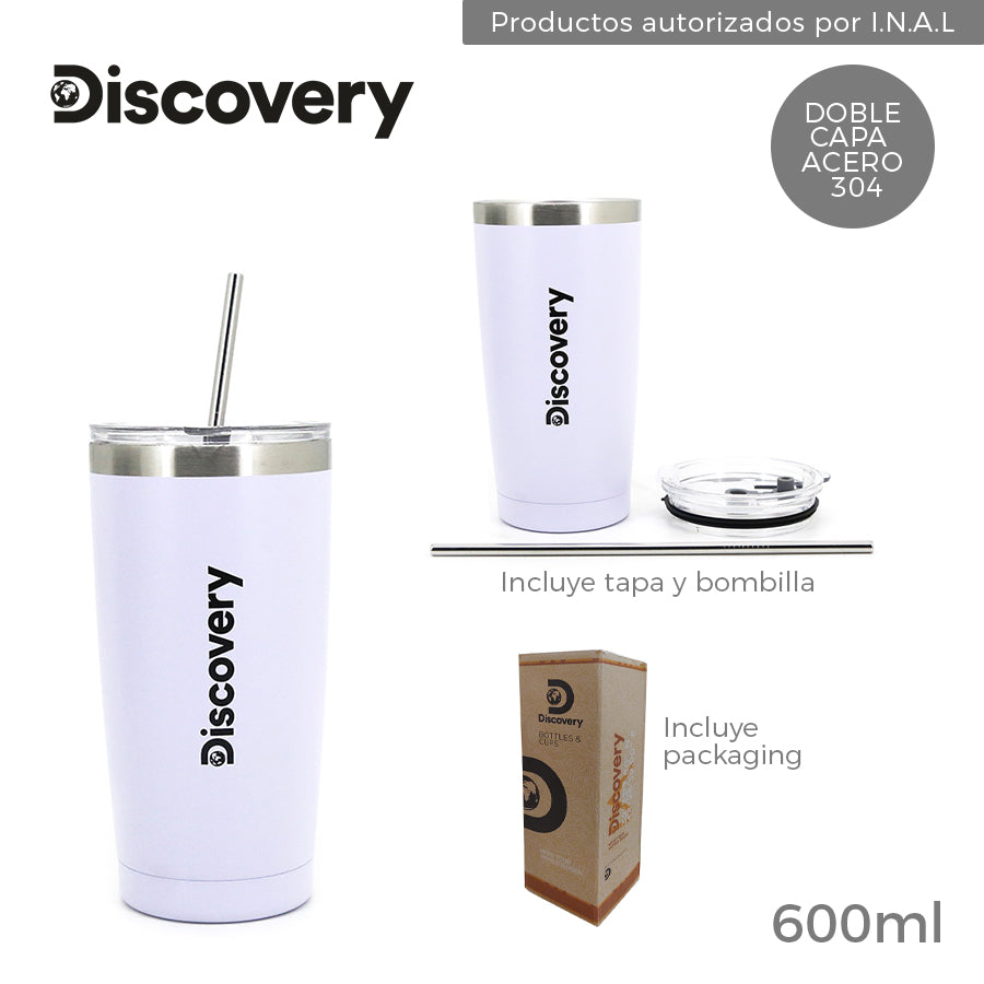 Vaso Discovery c/bombilla 600ml Blanco 14013