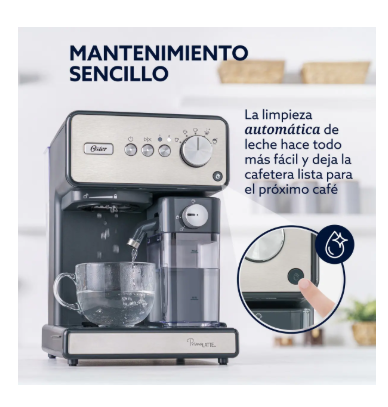 Cafetera Oster Espresso Primalatte 15 bares Plata TEM6604