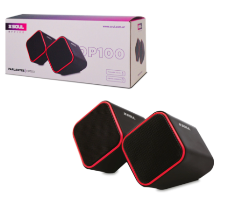 Parlante USB p/ PC Office Negro y Rojo