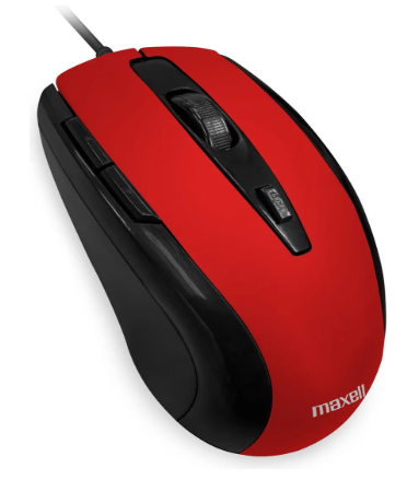 Mouse Optico Maxell 5 Botones Rojo Usb c/cable 1200/1600 Dpi