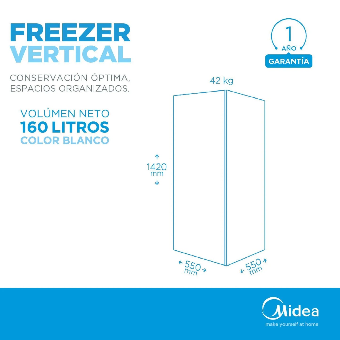 Freezer Midea Vertical blanco 160 lts