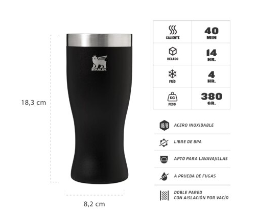 Vaso Beer Stanley Golden Hour Pilsner Glass Black 444ml 11358-018