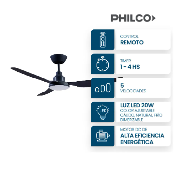 Ventilador de techo 56" con luz 3 aspas negro Philco 94ten56315ln