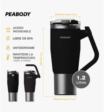 Vaso Termico PEABODY 1.2ml Negro PE-MG1200N