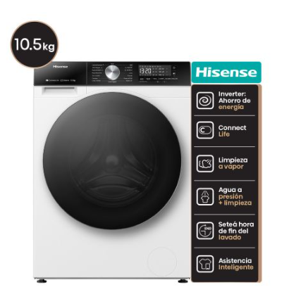 Lavarropas Hisense 10.5KG Inverter Blanco 1043BW