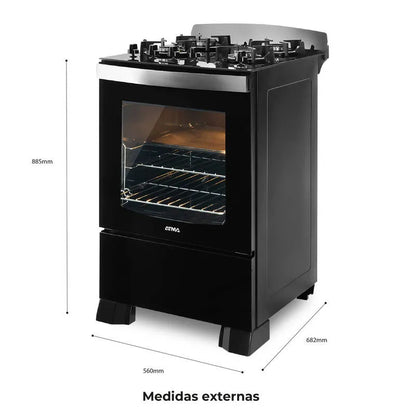 Cocina Atma Multigas 56cm Vidrio Templado Negra