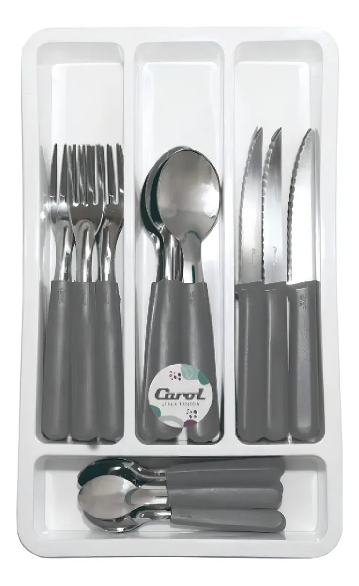 Juego Cubiertos x 24u. Carol + organizador art: 41024 GRIS