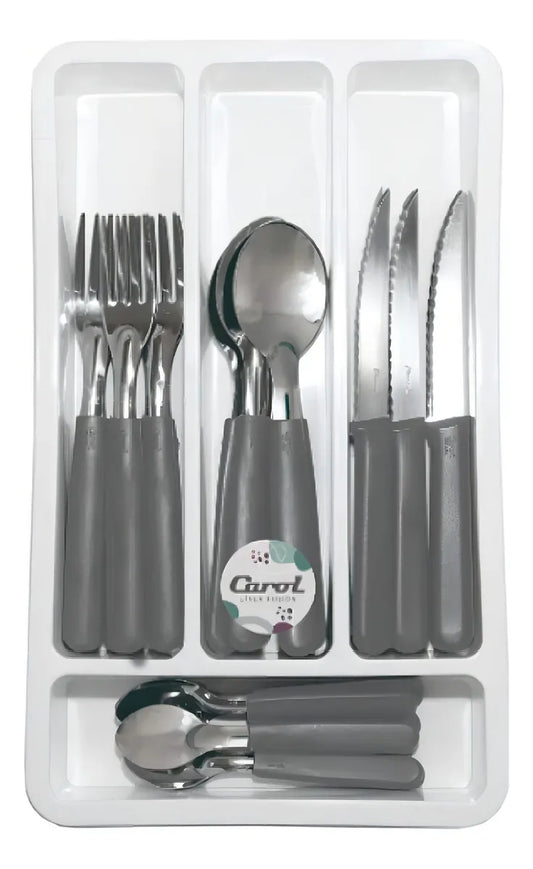 Juego Cubiertos x 24u. Carol + organizador art: 41024 GRIS