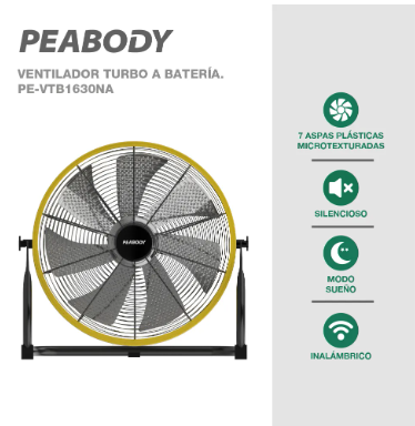 Ventilador Turbo a Bateria Peabody 16" VTB1630NA