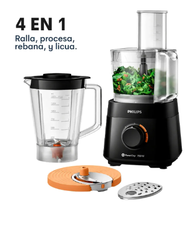 MultiProcesadora de Alimentos Philips 4 Acc 1,5lts HR7301