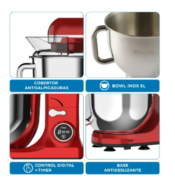 Batidora Planetaria Smartlife 1100W Roja SB0037R