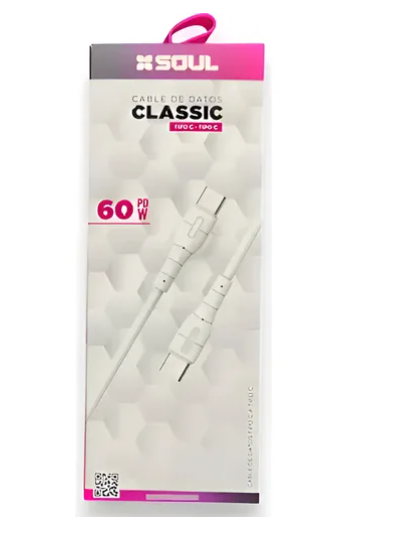 Cable USB mallado Tipo C a Tipo C SOUL blanco 60W 1mt
